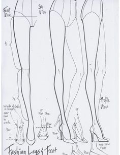 the legs and feet of three women in high heels are shown with their measurements drawn