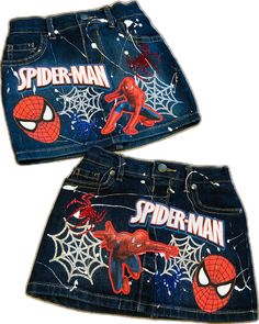 Diy Jean Shorts, Spiderman Room, Custom Jeans Diy, Custom Skirt, Spiderman Outfit, Senior Shirts, Shoes Outfit Fashion, Custom Jeans, Skirt Shorts