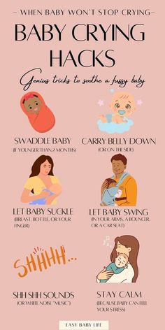 Baby won't stop crying? Try these baby crying hacks right now, and thank me later! :-) These baby tips and mom hacks are perfect for first-time parents to help baby stop screaming. If your newborn baby is crying, has tummy pain or even colic, these are ways to calm your infant. Soothe older babies and over-tired infants, too. Must-know baby care tips, baby help, baby basics, newborn baby tips, baby advice, new mom tips. Getting Baby To Sleep, New Mom Tips, How To Breastfeed Newborns, Baby Help, Newborn Baby Tips, Help Baby Sleep, Baby Basics