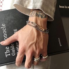 Type: AccessoriesMaterial: Titanium steelNecklacelength: 18cm ( 7.1 inches )Extension chain: 5cm ( 2.0 inches ) Hand Veins, Hot Hands, Pretty Hands, Buckle Bracelet, The Perfect Guy, Aesthetic Guys, Attractive Guys, Double Chain, Layered Bracelets