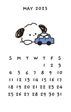 a calendar with a cartoon dog driving a car