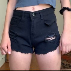 Ripped Vintage Black Jean Shorts. Super Cute, Perfect For Fall Fits. Perfect Condition, Never Worn Out. Have 4 Deep Pockets, Very Comfortable. Black High Rise Grunge Jean Shorts, Edgy Black High Waist Jean Shorts, Edgy High-waisted Black Jean Shorts, Edgy Black High-waist Jean Shorts, High Rise Distressed Black Jean Shorts, Black Distressed High-waisted Jean Shorts, Edgy Black High Rise Jean Shorts, Black High Rise Grunge Shorts, Black Mid-rise Grunge Shorts