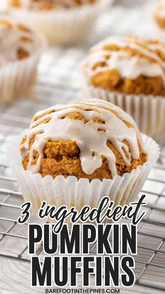 3 ingredient pumpkin muffins on a cooling rack