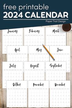 2024 Free Printable Monthly Calendar | Paper Free Printable Monthly Calendar, Paper Trail Design, Vertical Calendar, Free Printable Calendar Templates, Free Printable Crafts, Trail Design, Amazing Crafts, Printable Planner Pages, Free Calendar