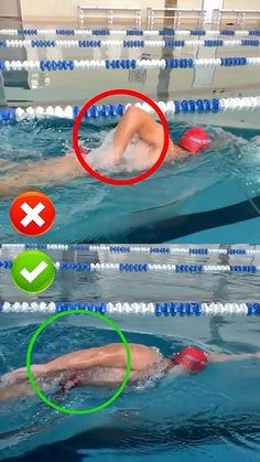 two swimmers are swimming in the pool with their backs turned to each other and one swimmer is