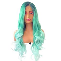 Go Green With Ivy, The Playful Wavy Lace Front Wig That Features A Dark Root And Ombre Green Design. Enjoy The Versatility Of A 13x4 Free Part And 360 Lace At The Back For Endless Styling Possibilities. Say Yes To A Ponytail, Updo, Half Up, Or Just Leave It Long And Luxurious. Say Goodbye To Boring Hair Days! Synthetic Heat Resistant Fibers 13x4 Free Parting Space And Lace On The Back For More Realistic Pony/Updo 29" Long Medium Size Cap Heat Safe Up To 350f Dark Green Roots, Ombre To Mint Green Pony Updo, Green Roots, Beige Blonde Balayage, Dark Blonde Highlights, Ombre Green, Ponytail Updo, Rainbow Hair Color, Human Hair Wigs Blonde, Black Hair Extensions