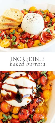 two plates filled with different types of food and the words incredible baked burritoa