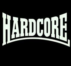 the logo for hard core is shown on a black and white patch with white lettering