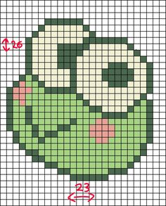 a cross stitch pattern with an image of a green frog's face on it