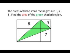 the area of three small rectangles are 8, 7 and 3 find the area of the green shaded region