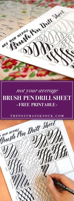 the brush pen drill sheet printable is being used to make calligraphy and lettering