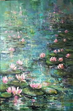 water lilies are floating in the pond