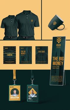 an advertisement for the big money, featuring two men's polo shirts and one woman's t - shirt