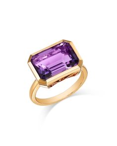 Bloomingdale's Fine Collection Amethyst Emerald Cut Horizontal Bezel Statement Ring in 14K Yellow Gold Luxury Yellow Gold Amethyst Ring With Emerald Cut, Elegant Yellow Gold Amethyst Ring With Bezel Setting, Luxury Yellow Gold Amethyst Ring With Bezel Setting, Formal Yellow Gold Amethyst Ring With Bezel Setting, Formal Amethyst Ring With Bezel Setting, Yellow Gold Jewelry, Amethyst Ring, Purple Gold, Emerald Cut