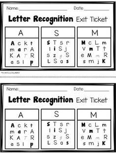 two letter recognition worksheets with the same letters and numbers on each one side