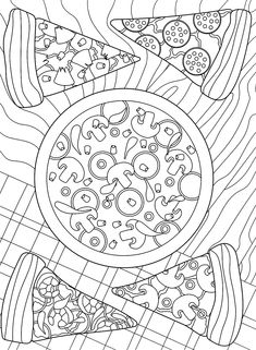 a coloring page with pizza slices on it