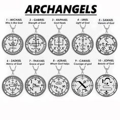 an image of the seven archangel symbols on a white background with black and white text