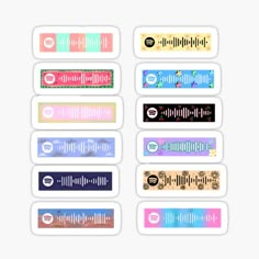 six different types of sound tape stickers on white background with black and pink accents