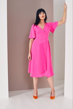 Hot pink illusion wrap dress Wedding Guest Inspiration, Unique Women, Clothing Brand