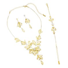 Make a flawless floral statement in our stylish metal mesh jewelry set. This is a wonderful addition to your spring and summer looks. Swinging between fun and sophisticated, this stunning floral necklace set adds a touch of nature to any outfit! Glittering crystal details catch the light beautifully, adding major sparkle, making this set spectacular! Necklace measures 17-21 inches in length with the 4 inches of adjustable extender chain. Adjusts for the perfect collar length necklace. Bracelet m Mesh Jewelry, Floral Statement Necklace, Fashion Jewelry Sets, Floral Necklace, Metal Mesh, Clear Crystals, Earring Jewelry, Necklace Bracelet, Clear Crystal