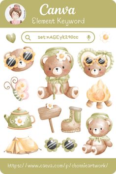 a set of watercolor teddy bears and other items