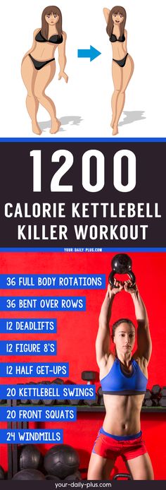 the calorie kettlebell killer workout is shown in this ad for women's health