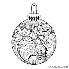 a black and white christmas ornament with flowers