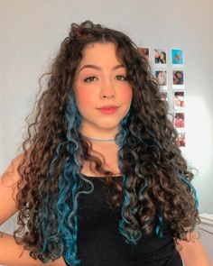 Curly Hair Coloring, Blue Hair Highlights, Long Natural Curly Hair