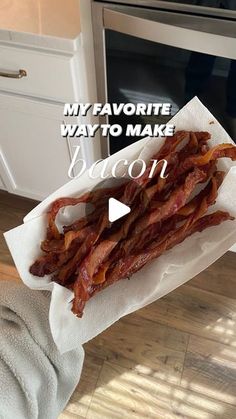 bacon wrapped in white paper sitting on top of a kitchen counter