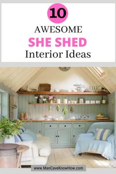 the inside of a room with blue furniture and pink accents on it is featured in this post