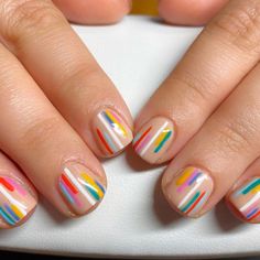 Abstract Art Nail Designs, Rainbow French Manicure, Artist Nails, Striped Nail Designs, Luxe Nails, Subtle Nail Art, Nail Art Stripes, Negative Space Nails, Mens Nails