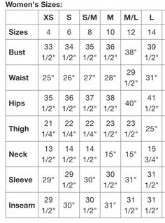 the size chart for women's clothing is shown in this screenshote screen