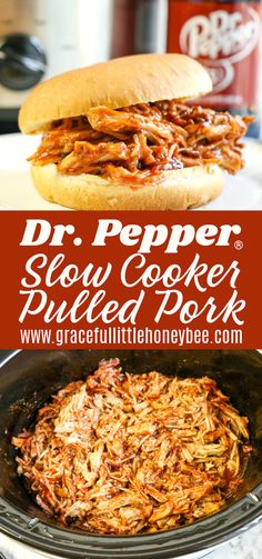 the crock pot pulled pork sandwich is shown in this collage