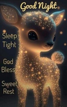 a little deer with glowing lights on it's face and the words good night