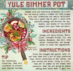 an old fashioned recipe for yule slimmer pot with ingredients and instructions to make it