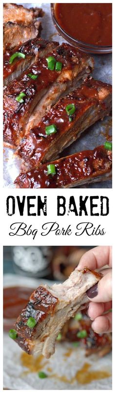 an advertisement for oven baked bbq ribs