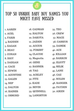 the top 50 unique baby boy names you might have missed in this printable list