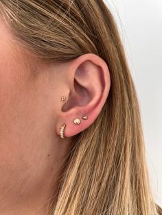 The Tiny Dot Earrings are a perfect addition to any ear stack. 14k Yellow Gold, 14k White Gold, or 14k Rose Gold 3.25mm Ear Stack, Contemporary Design, Dots, Rose Gold, Yellow Gold, White Gold, Yellow, Silver