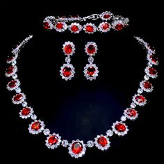 Luxurious Bridal Wedding 3 Pcs Jewelry Set Big Round Cubic Zirconia & Red Garnet Choker Necklace Earring Bracelet Set For Women Stone: Red Garnet & Cubic Zircon Bracelet Length: 18.2cm Necklace Length: 45cm Offers Are Welcome Garnet Choker, Zircon Bracelet, Bridal Jewelry Set, Bridal Jewelry Sets, Red Garnet, Princess Diana, Set For Women, Necklace Length, Bridal Wedding