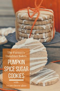 the farmer's daughter takes pumpkin spice sugar cookies with cream cheese glaze