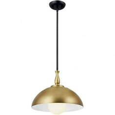 a gold and white light hanging from a ceiling fixture