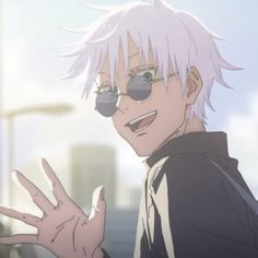 an anime character with white hair and glasses