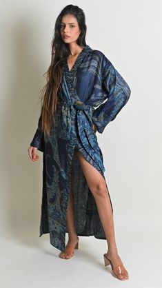 Silk Robes Luxury, House Coats For Women, Wedding Thrift, Silk Bathrobe, Chelsea Blue, Robe Wedding, Silk Dressing Gown, Robes For Women, Wedding Morning