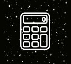 a white calculator sitting on top of a black background filled with lots of stars