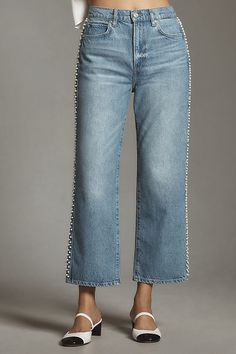 Denim, decoded: We’re digging denim in every corner of our closet. These ultra high-rise jeans by FRAME are fitted through the hips, with a slightly relaxed fit at the thigh and a straight, cropped leg. | Atelier Le Jane Crop Jeans by FRAME in Blue, Women's, Size: 27, Cotton at Anthropologie Denim Essentials, High Rise Jeans, Medium Blue, Cropped Jeans, Recycled Cotton, Anthropologie, Clothes For Sale, Clothing And Shoes, Straight Leg