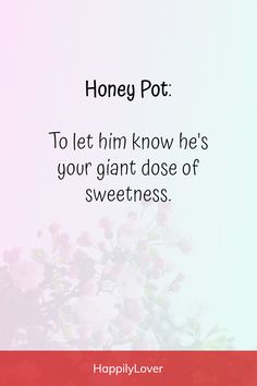 a pink and white photo with the words honey pot to let him know he's your giant dose of sweetness