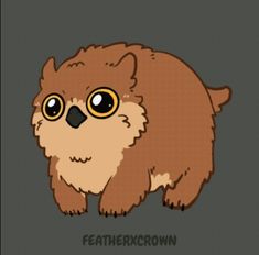 a drawing of a furry animal with big eyes and brown fur on it's head