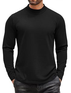 PRICES MAY VARY. 【QUALITY FABRIC】Men's lightweight knitted thermal sweaters versatile to wear, Soft and Breathable fabric, Lightweight and Thermal, Durable and Comfortable. Wrinkle free. Making you feel warm and comfortable in the chill days. 【FEATURES】This men's slim fit pullover sweater design in slim fit, features with mock turtleneck, ribbed cuffs, solid color, pullover closure type, solid color and various popular colors available for you. 【EASILY MATCH】The basic casual knit sweater could e Round Neck Long Sleeve Top Men, Cheap Solid Men's Sweater, Mens Black Turtleneck, Mens Mock Neck Sweater, Black Turtle Neck Sweater Men, Mens Knit Sweater, Work Parties, Mock Turtleneck Sweater, Sweater Vest Mens