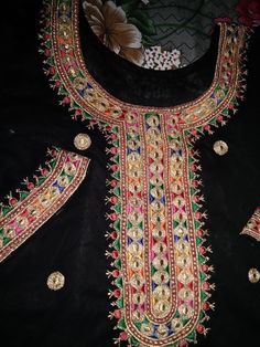 Embroidery Latest Designs, Blochi Design, Handwork Dress, Mirror Work Kurti, Balochi Dress, Gala Design, Hand Embroidery Dress, Fashion Sewing Tutorials, Kurti Design