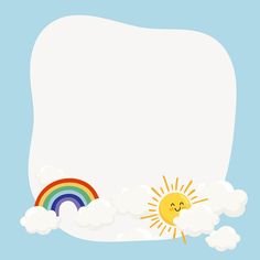 a cartoon sun and rainbow with clouds in the sky above it on a blue background